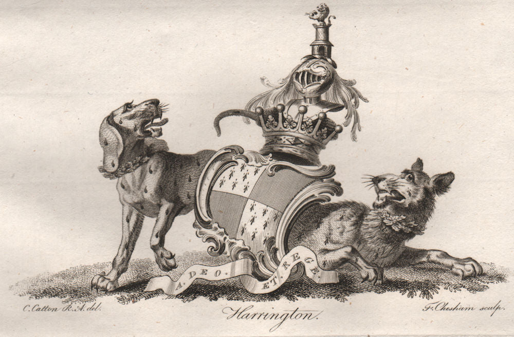 HARRINGTON. Coat of Arms. Heraldry 1790 old antique vintage print picture